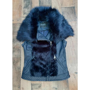Guess Dark Navy Blue Fur Vest Size XS Women